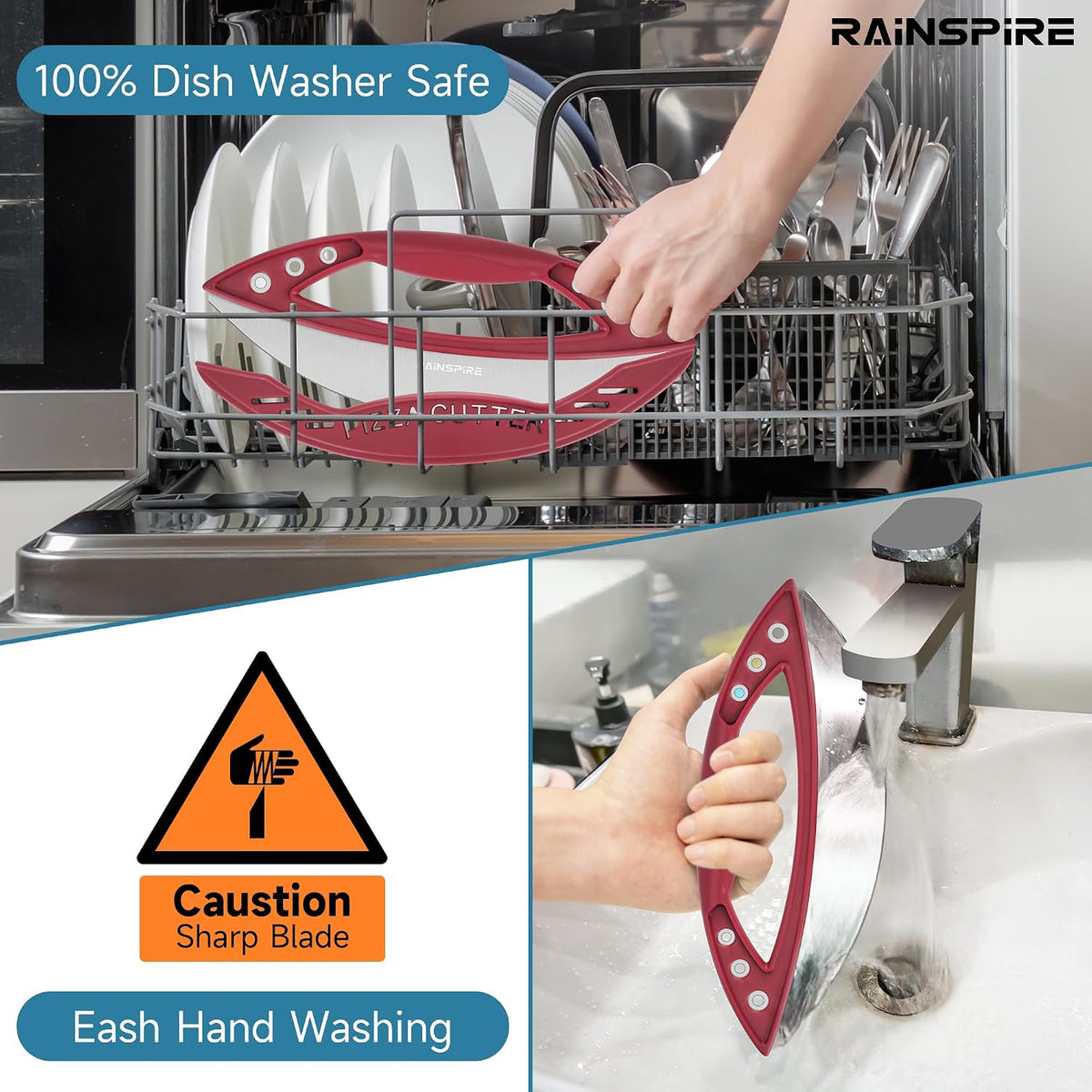 Rainspire 12" Pizza Cutter Rocker Blade Stainless Steel Pizza Rocker with Cover Sharp Blade Pizza Knife Dishwasher Safe Kitchen Gadgets Home Essentials, Black