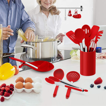 LIANYU 43 Pcs Silicone Kitchen Cooking Utensils with Holder, Heat Resistant Spatula Set with Stainless Steel Handle, Kitchen Cooking Gadgets Tools for Nonstick Cookware Set, Blue