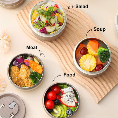 3 Compartments Bento Lunch box with Soup Bowl, Insulated Lunch Bag and Portable Utensils, Stainless Steel Camera Lunch Containers，Leak Proof Bento Box for Kids Adults Men Women…