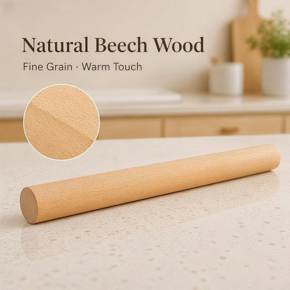 16.9 Inch Large Beech Wood Rolling Pin, French Dough Roller for Baking