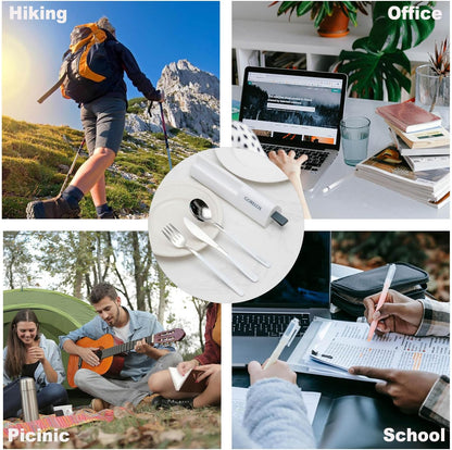 Travel Utensils Set, 4pcs Stainless Steel Reusable Cutlery, Portable Silverware Lunch Box for Camping and Office, Include Fork Spoon Knife with Case