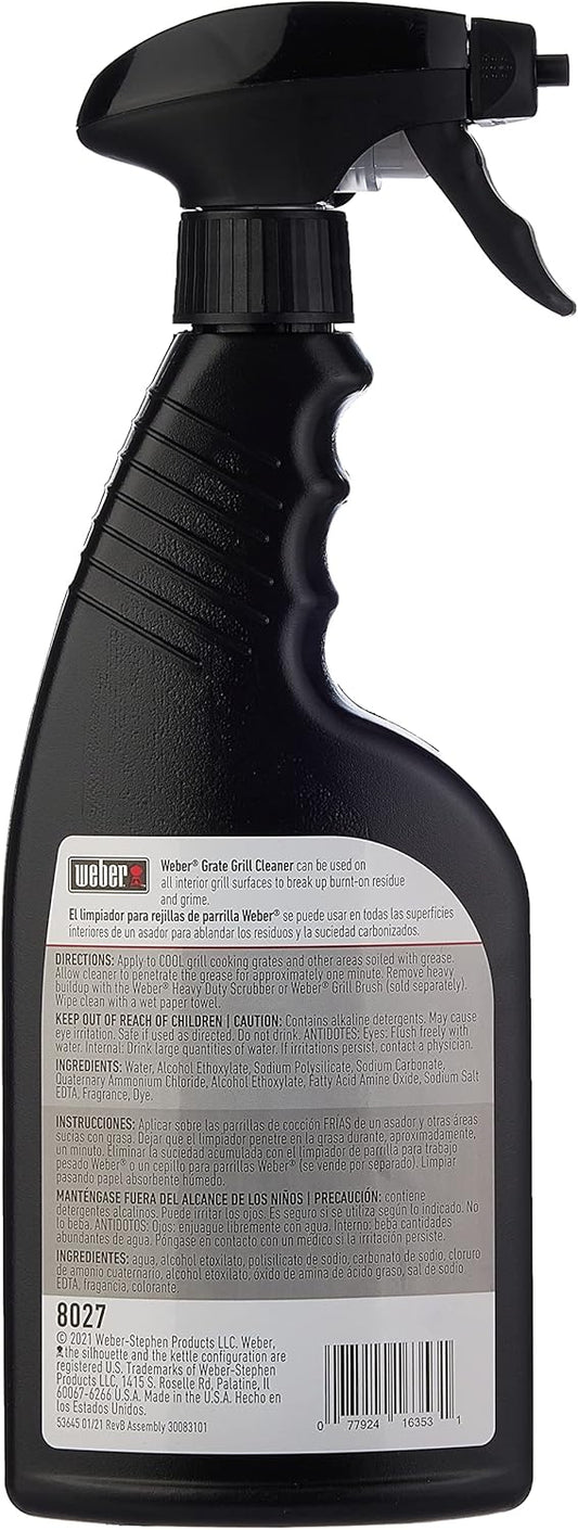 Weber Outdoor Grill Spray Bottle Cleaner & Degreaser, 16 oz – Safe, Non‑Corrosive, Effective Formula for Stainless Steel & Cast‑Iron Grates, Smokers, Ovens & Microwaves