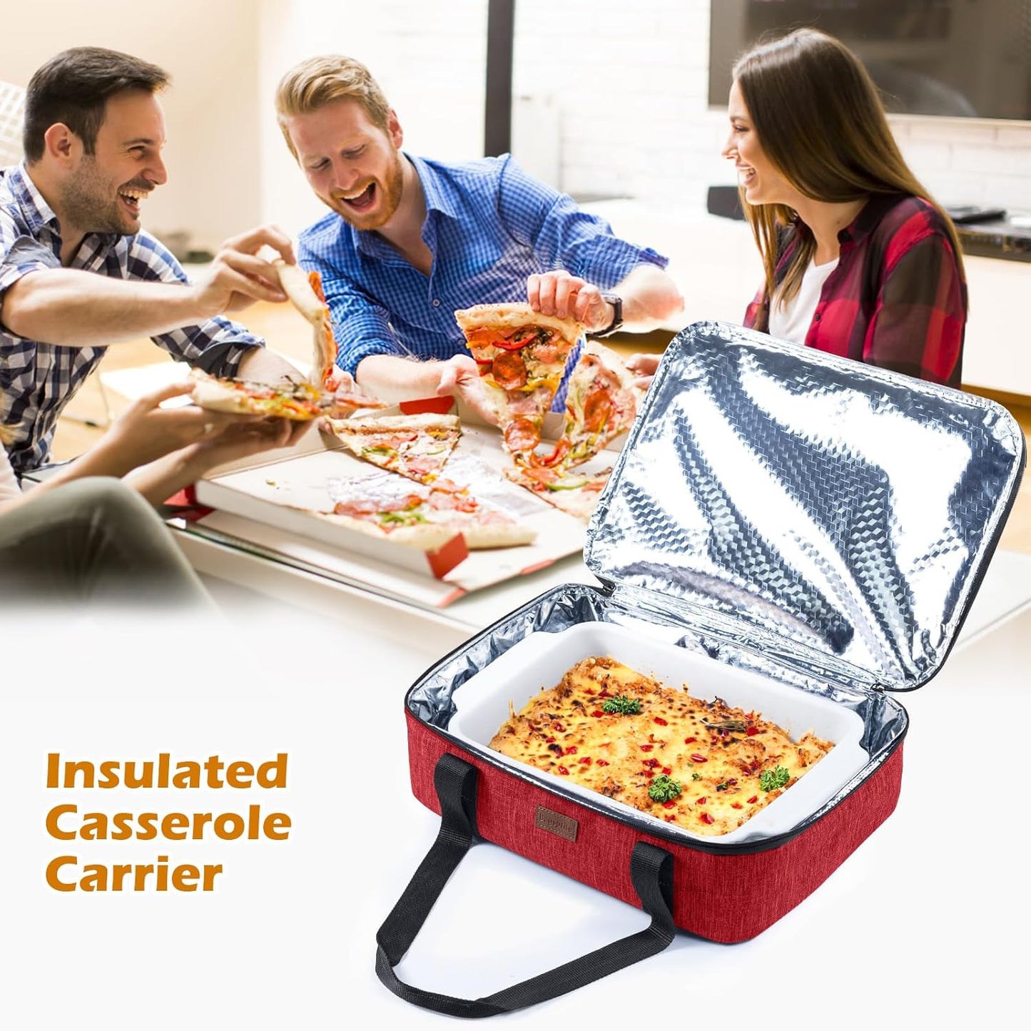 BAGSPRITE Insulated Casserole Carrier for Hot or Cold Food with Heat-resistant Mat, Casserole Dish Carrier Insulated Food Carrier, Hot Food Carrier, Foil Pan Carrier Fits 9" x 13" Baking Dish