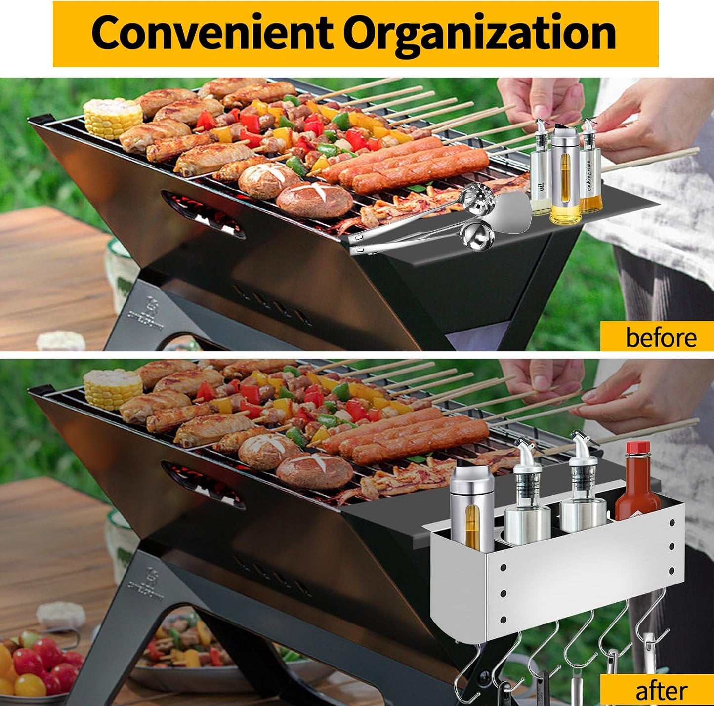 Stainless Steel Griddle Caddy for 28"/36" Blackstone Griddles, BBQ Grill Tool Holder with Removable Storage Organizer, Outdoor Grill Accessory No-Drill Installation