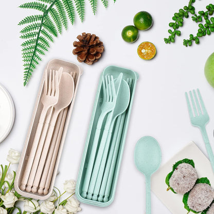 Reusable Travel Utensils Set with Case, 4 Sets Plastic Portable Knife Fork Spoons Tableware for Kids Adults Travel Picnic Camping Utensils