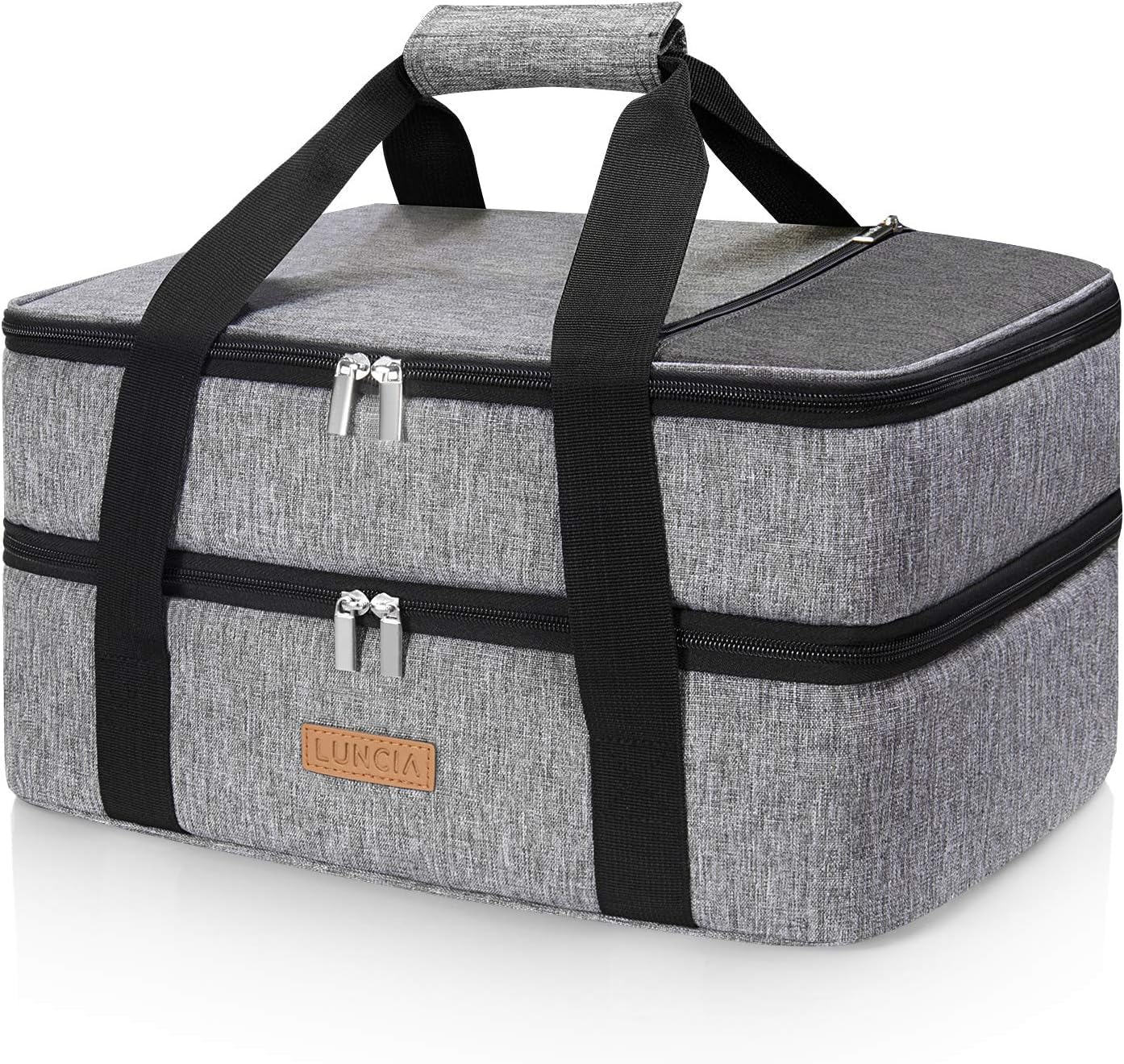 LUNCIA Insulated Single Decker Casserole Carrier, Lasagna Lugger Tote Keeps Food Hot or Cold, Thermal Lunch Bag for Potluck Parties, Picnic and Cookouts, Fits 9" x 13" Baking Dish, Black