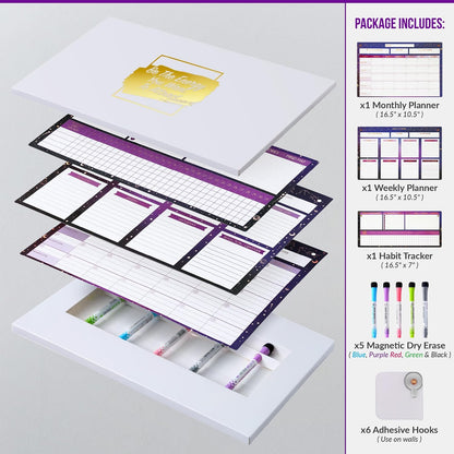 Fridge Calendar Acrylic 17x12”, Start Monday | Magnetic Calendar for Refrigerator | Acrylic Dry Erase Whiteboard Calendar for Fridge | Family Schedule Board with 5 Markers & Eraser by Freedom Mastery