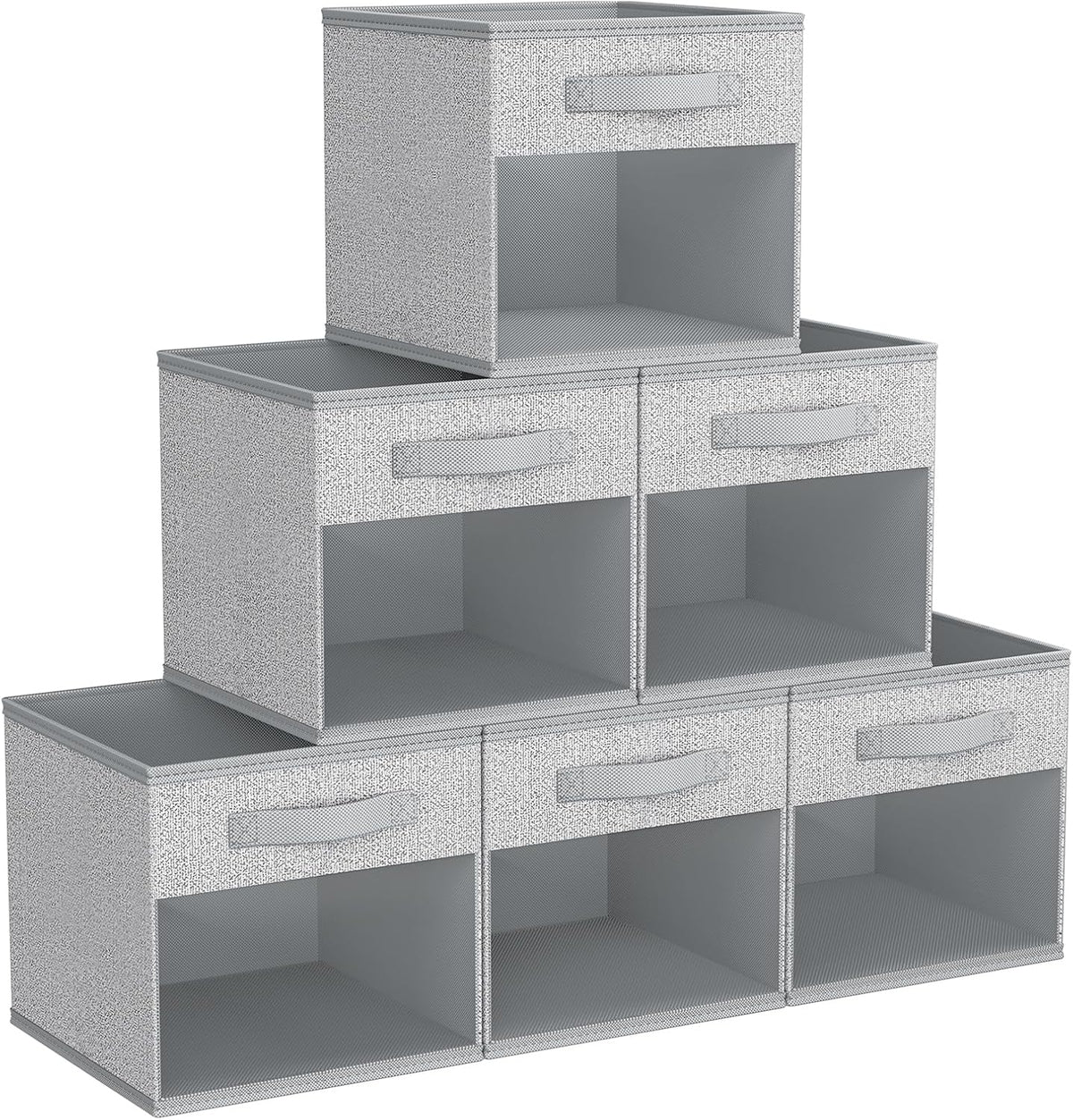 DIMJ Storage Cubes, 11x 11 inch Cube Storage Bin, 6 Pack Closet organizers and storage Bins with Window, Collapsible Baskets with Handle for Shelves, Clothes, Toys, Books (Grey)