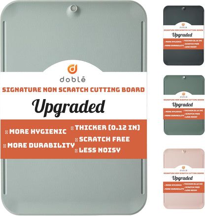 Premium Upgraded doblé Non-Scratch Flexible Cutting Board for Chopping, Scratch Free, Juice Grooves with Easy Grip Handle, Non-Slip Dishwasher Safe for Kitchen 9.3" x 13.7" (Deep Black)