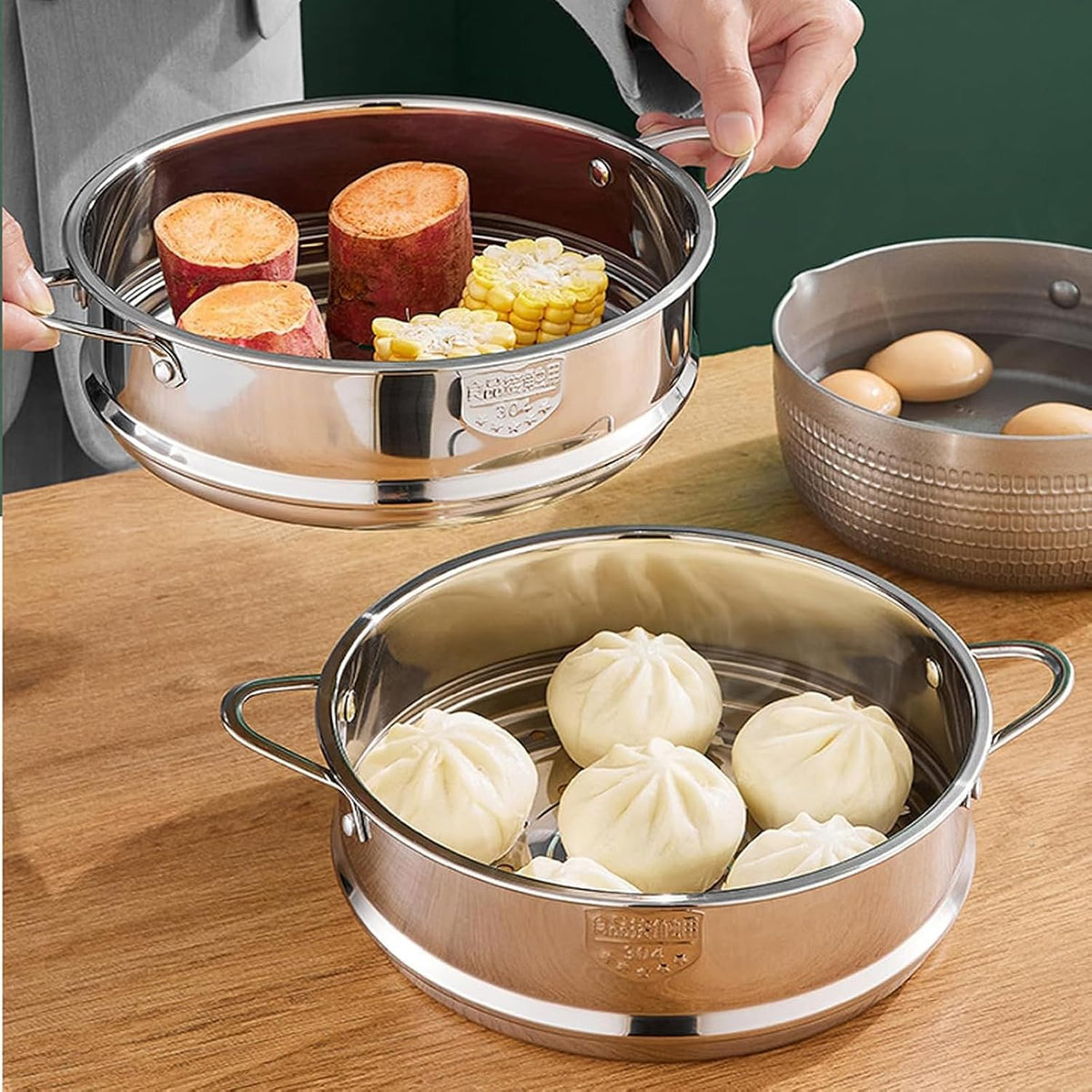 Stainless Steel Dumpling Steamer Basket,Insert for Pot Cooking(9.44INCH）