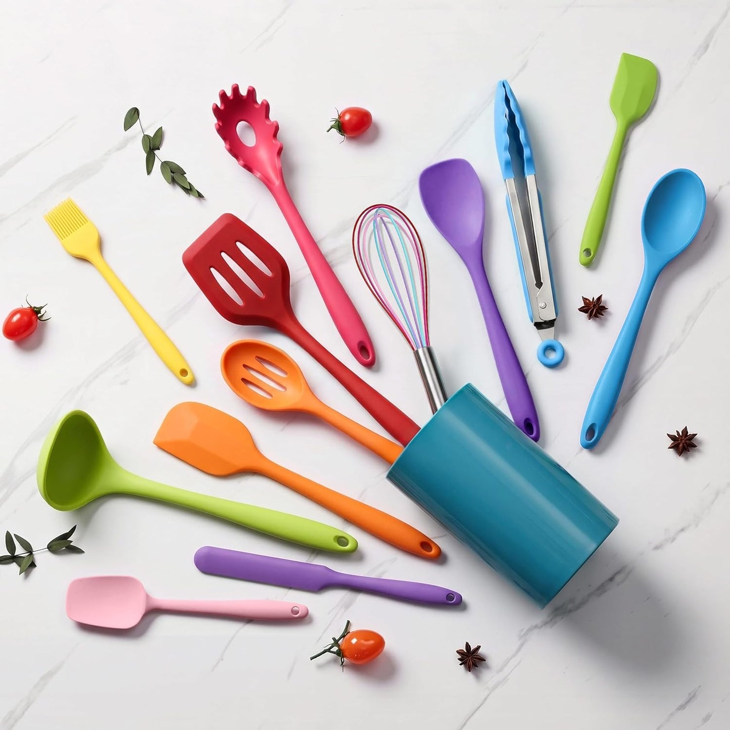 LIANYU 14 Pcs Silicone Kitchen Utensils Set with Holder, 446°F Heat Resistant Silicone Cooking Kitchen Utensils Spatula Set, Non-Stick & Dishwasher Safe Cooking Tools, Comfort Grip Handle, Black