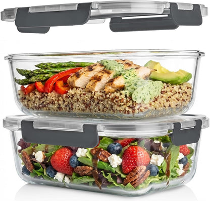 Razab 4 Pcs 1860ml / 63 Oz Large Glass Food Storage Containers with Lids - Glass Meal Prep Containers with Locking Lids for Roasting, Storing Leftover, Lunch Container, BPA Free, Microwave & Oven Safe