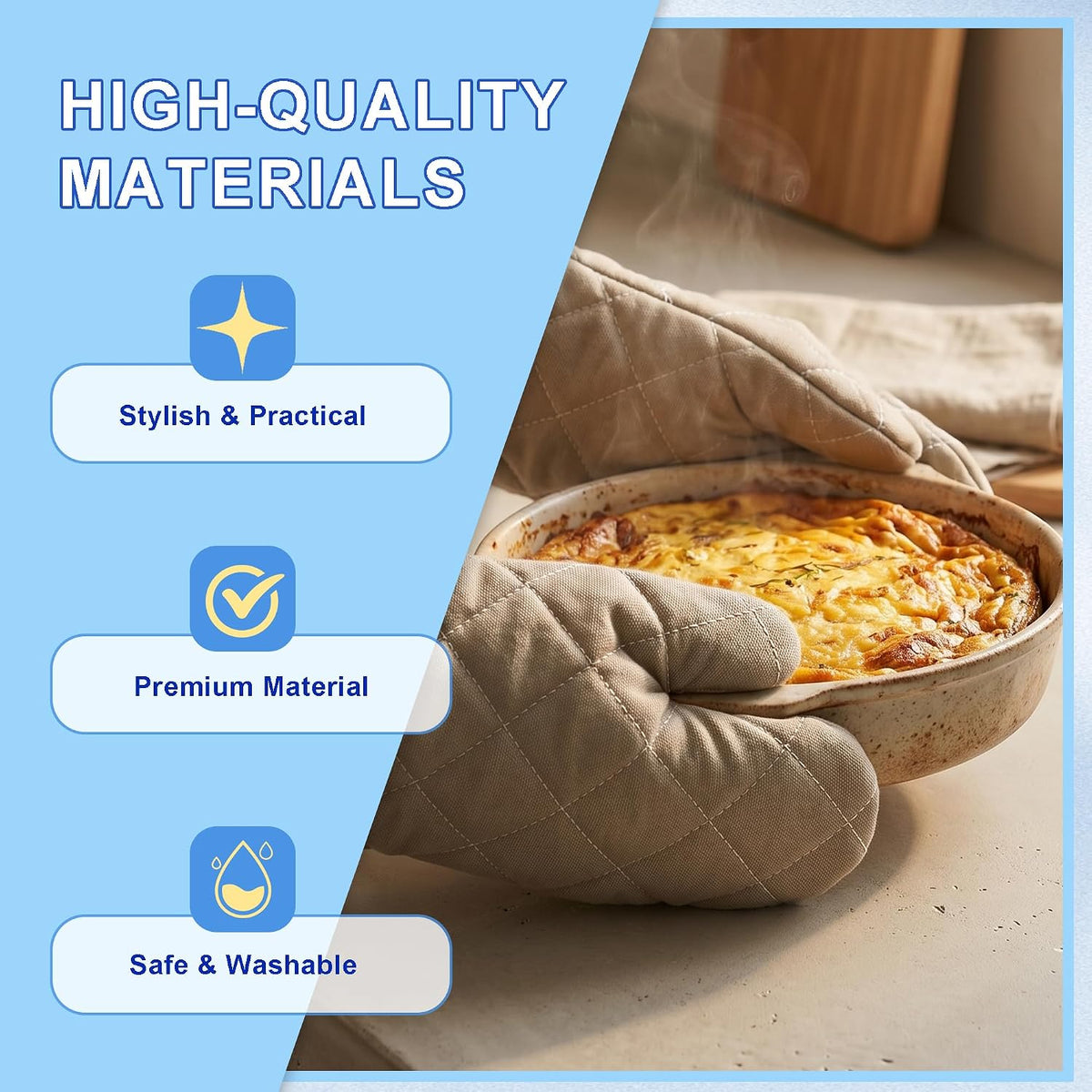 ARCLIBER Grey 13" Quilted Oven Mitts 1 Pair Flame Heat Resistant