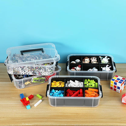 JUXYES 4-Tiers Plastic Stack Carry Storage Containers Box wih Handle Lids | Clear Stackable Latching Storage Bin With 2 Tray for School Office, Organizing Sewing, Art Craft, DIY Supplies, Blue