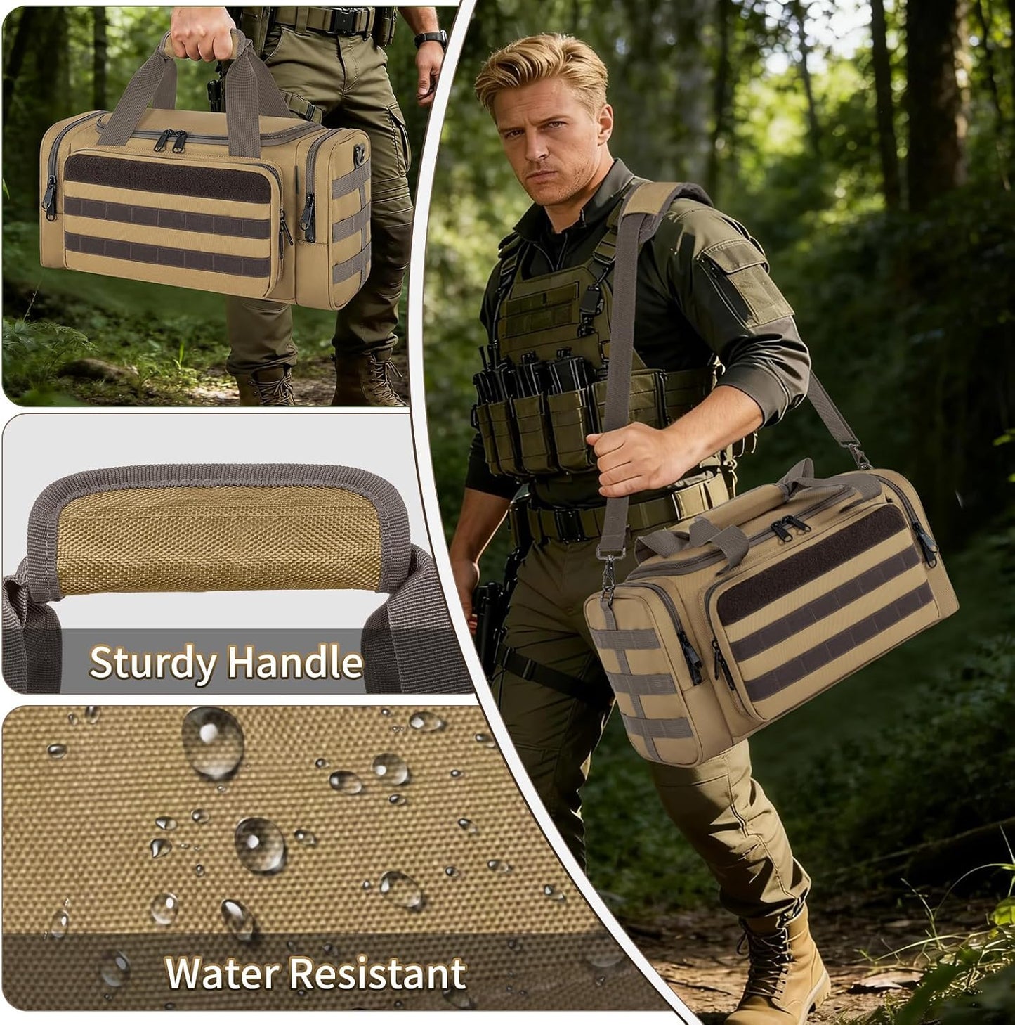 Tactical Pistol Range Bag, Gun Range Bag for Handguns, Shooting Duffle Range Pistol Bag with 6X Magazine Slots, Extra Pockets for Ammo and Essentials