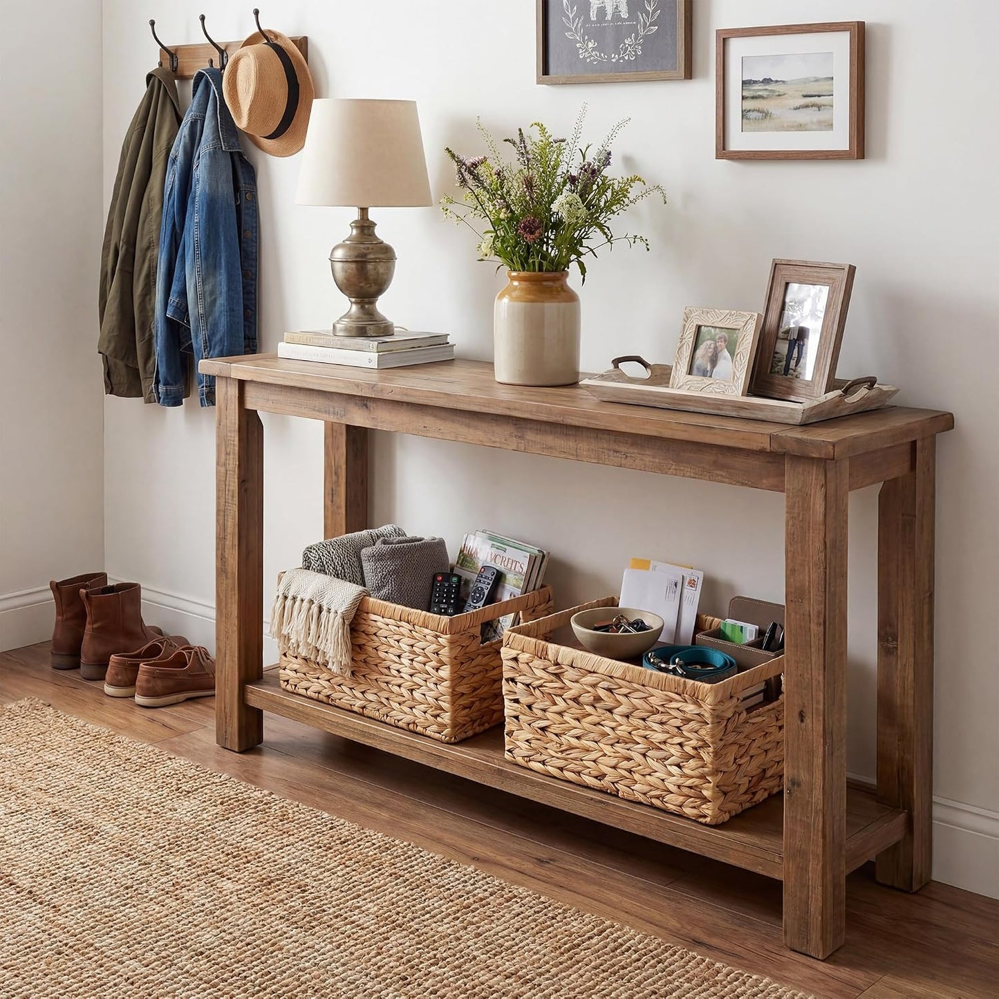 GRANNY SAYS Wicker Storage Baskets for Shelves, Water Hyacinth Basket with Scalloped Edge, Storage Wicker Baskets for Pantry, Large, 2-Pack