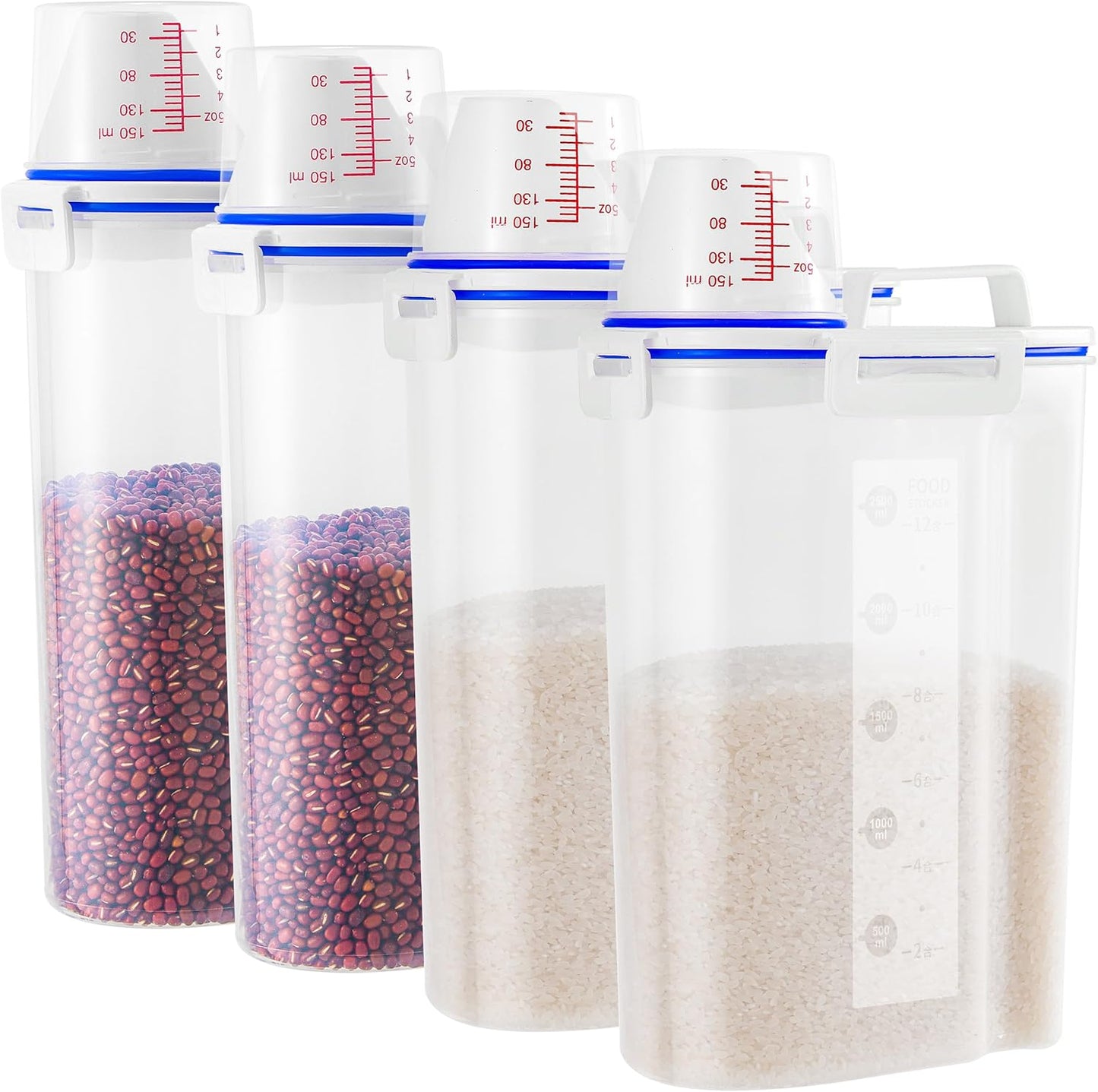 2 Pcs 5.5Lbs Rice Dispenser Storage Containers, Rice Container with Measuring Cup & Pour Spout, Kitchen Plastic Airtight Container for Cereal, Grain, Flour, Sugar, Oatmeal, Dry Pet Dog Food