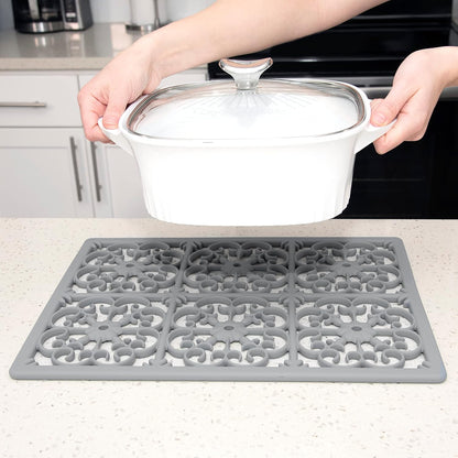 GASARÉ, Extra Large, Thick, Silicone Trivet for Hot Dishes, Pots, and Pans, Heat Resistant Mat for Countertop, Hot Pad for Kitchen, Easy to Clean, 16 x 12 x 3/8 Inches, White
