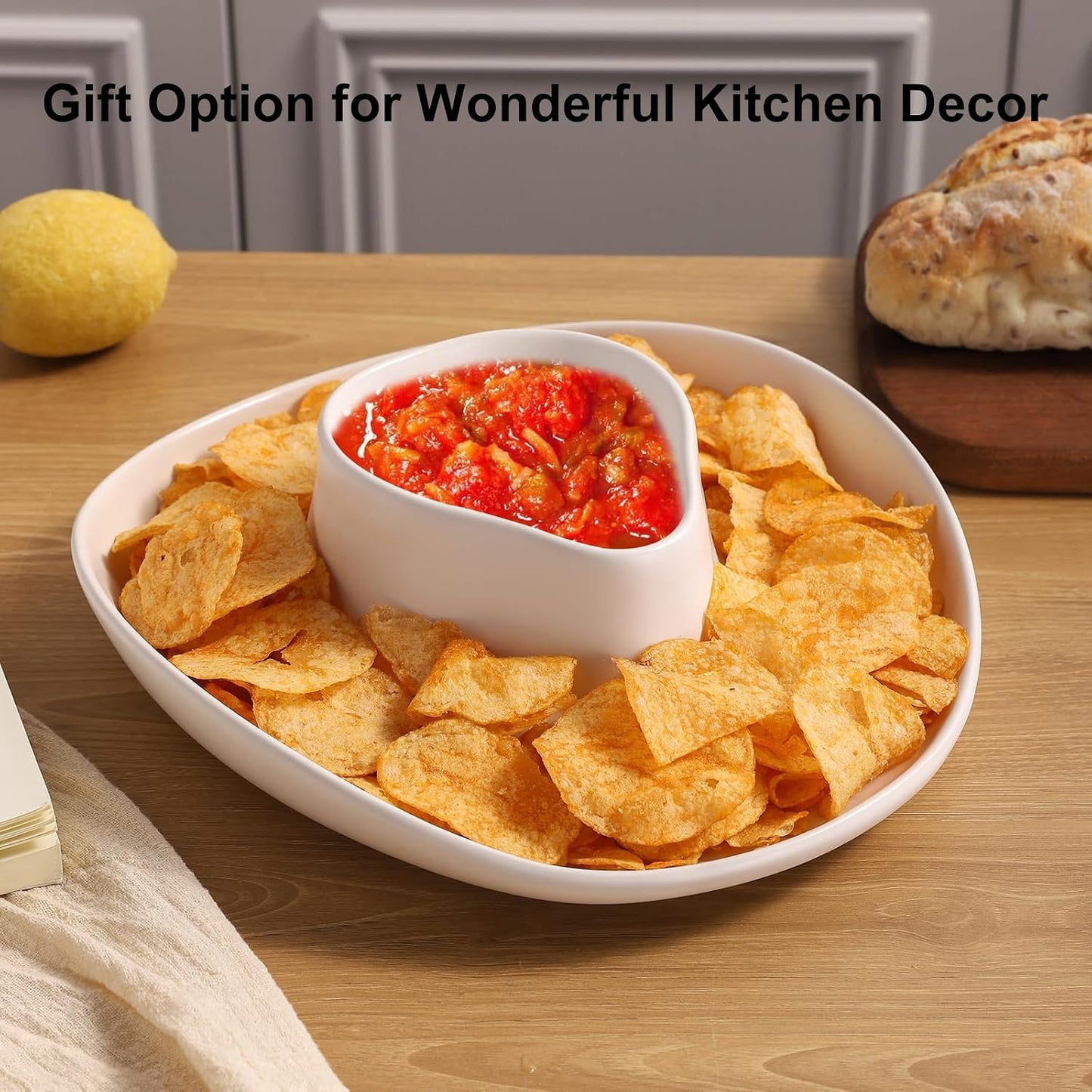 Chip and Dip Serving Set Bowl Cowboy Hat Chips and Salsa Serving Dish.10.6 x 11.6 x 3.5 in White