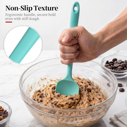 600ºF Heat Resistant Spatulas, High Heat Food Safe Semless Kitchen Silicone Scraper Set for Cooking Baking Mixing Scraping Stirring Nonstick Cookware Pan Bowl (4Pcs,Aqua Sky)