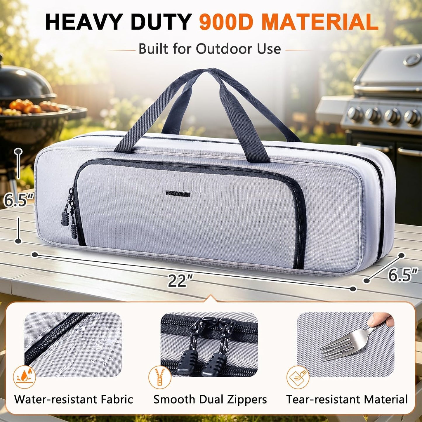 22" Grill Tool Bag, Heavy Duty BBQ Accessories Organizer with Wide-Open Design, Large Griddle Utensil Storage Bag for Blackstone, Camping, Tailgating, BBQ Gifts for Men（Bag Only）