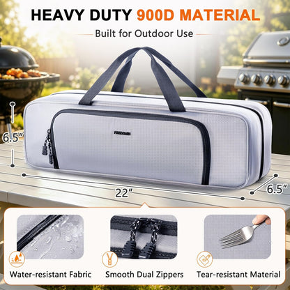 22" Grill Tool Bag, Heavy Duty BBQ Accessories Organizer with Wide-Open Design, Large Griddle Utensil Storage Bag for Blackstone, Camping, Tailgating, BBQ Gifts for Men（Bag Only）