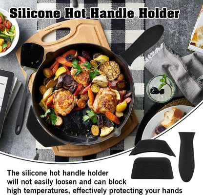 Cast Iron Handle Cover, 3 PCS Silicone Pot Holders Heat Resistant Cast Iron Skillet Handle Covers Silicone Hot Handle Holder for Frying Pans Skillet Cookware Griddles