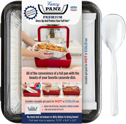Fancy Panz Red Premium Aluminum Foil Pan Carrier with Secure Latch Lid - Reusable Casserole Carrier for Half Size Pans - Food Transport Holder for Potlucks, Parties, Tailgates & Entertaining