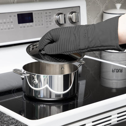 All-Clad Silicone Oven Mitts: Heat Resistant up to 500 Degrees - 100% Cotton & Silicone, 14"x7" Oven Mitt for Kitchen and Barbeque, Pewter