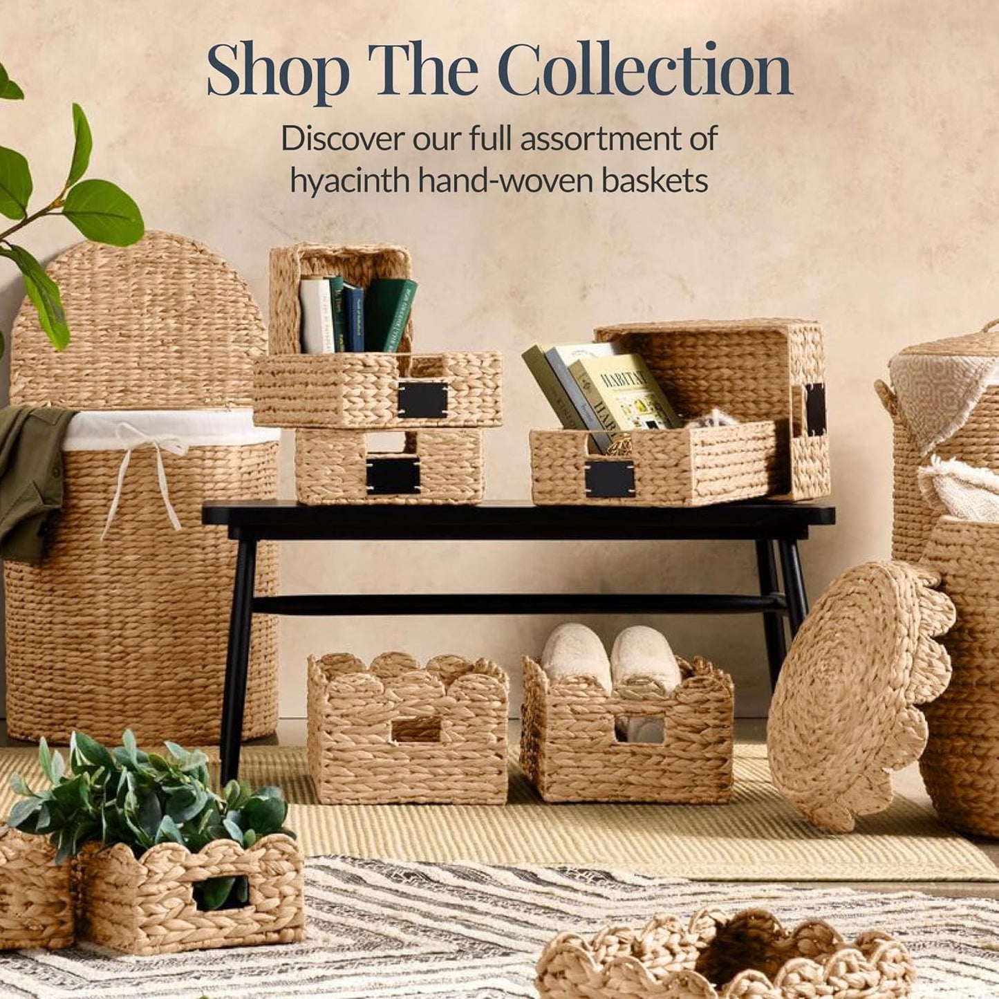 Best Choice Products 9x12 Scalloped Shelf Baskets, Woven Storage Bins, Storage Organizers for Pantry, Living Room, Bedroom, Nursery & Laundry, 4 Pack - Natural with White Trim