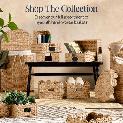 Best Choice Products 9x12 Scalloped Shelf Baskets, Woven Storage Bins, Storage Organizers for Pantry, Living Room, Bedroom, Nursery & Laundry, 4 Pack - Natural with White Trim