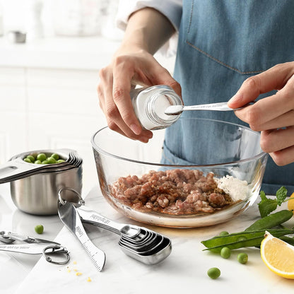Spring Chef Stainless Steel Measuring Cups and Spoons Set of 14 with Leveler, Nesting Kitchen Metal Measuring Cups and Spoons Set for Dry and Liquid Ingredients, Perfect for Cooking & Baking