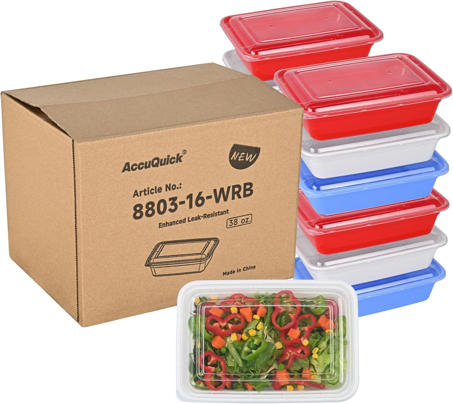 LOKATSE HOME 16 Pack 1 Compartment Multi-Color Meal Prep Food Storage Containers with Lids Reusable Lunch Bento Boxes, BPA Free, Stackable, Microwave/Dishwasher/Freezer Safe (38 oz)