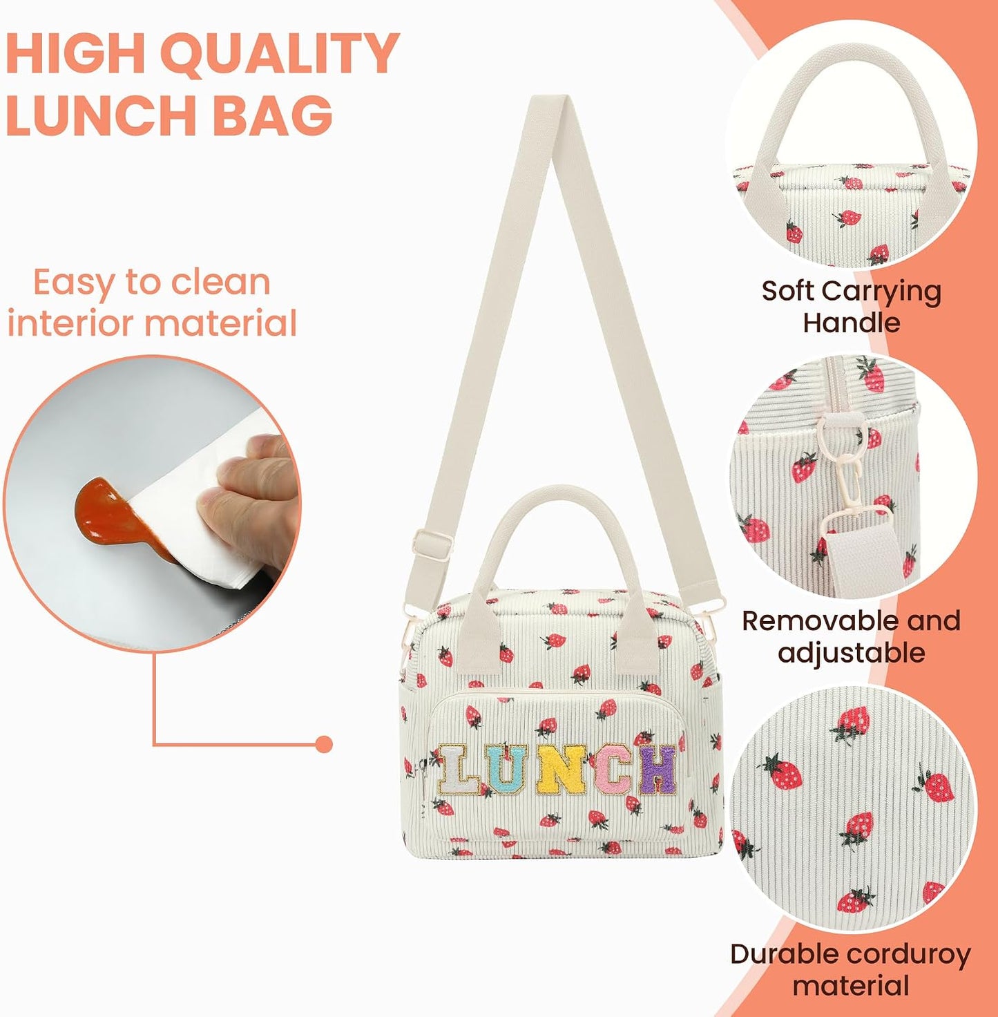 RLGPBON Insulated Lunch Bag Teen Girls, Preppy Lunch Box Large Insulated Lunch Bag Reusable Lunch Tote Bag, Preppy LunchBag for Girls School Travel Picnic