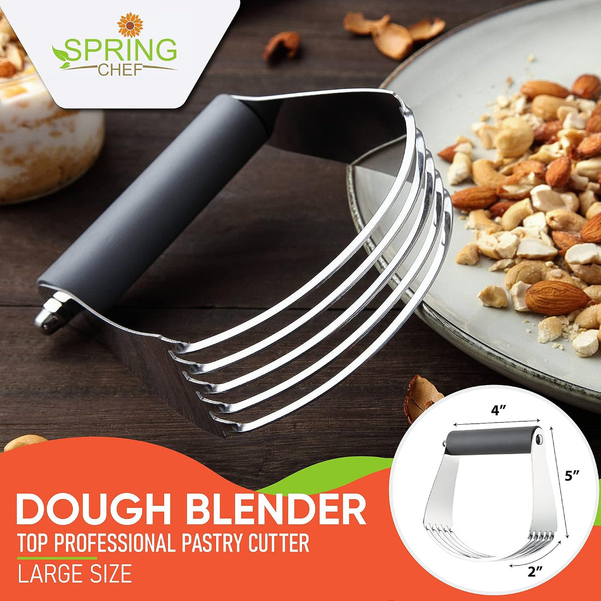 Spring Chef Large Dough Blender For Baking - Durable Pastry Blender - Black