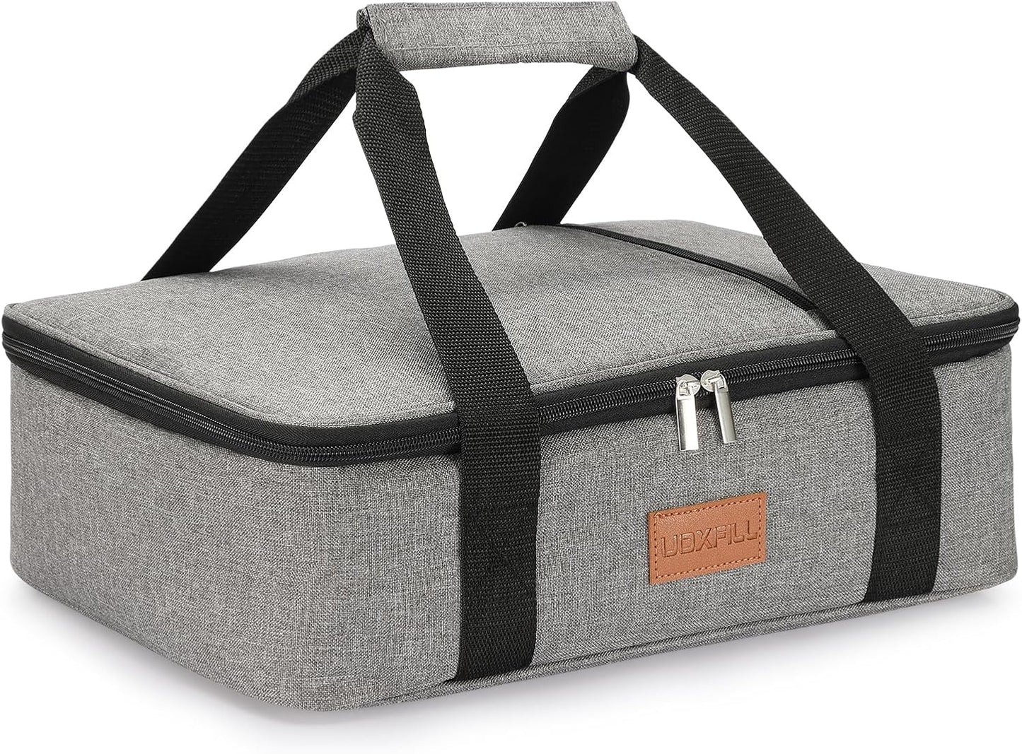 Lunch Bag Insulated Thermal Food Carrier Insulated Double Decker Casserole Carrier for Hot or Cold Food,Insulated Tote Bag for Potluck Cookouts Picnic,Lasagna Holder,Fits 9"x13" Baking Pan,Gray
