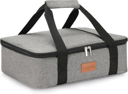 Lunch Bag Insulated Thermal Food Carrier Insulated Double Decker Casserole Carrier for Hot or Cold Food,Insulated Tote Bag for Potluck Cookouts Picnic,Lasagna Holder,Fits 9"x13" Baking Pan,Gray