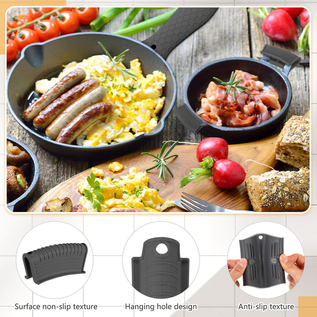 Patelai 8Pcs Silicone Cast Iron Handle Cover,Black