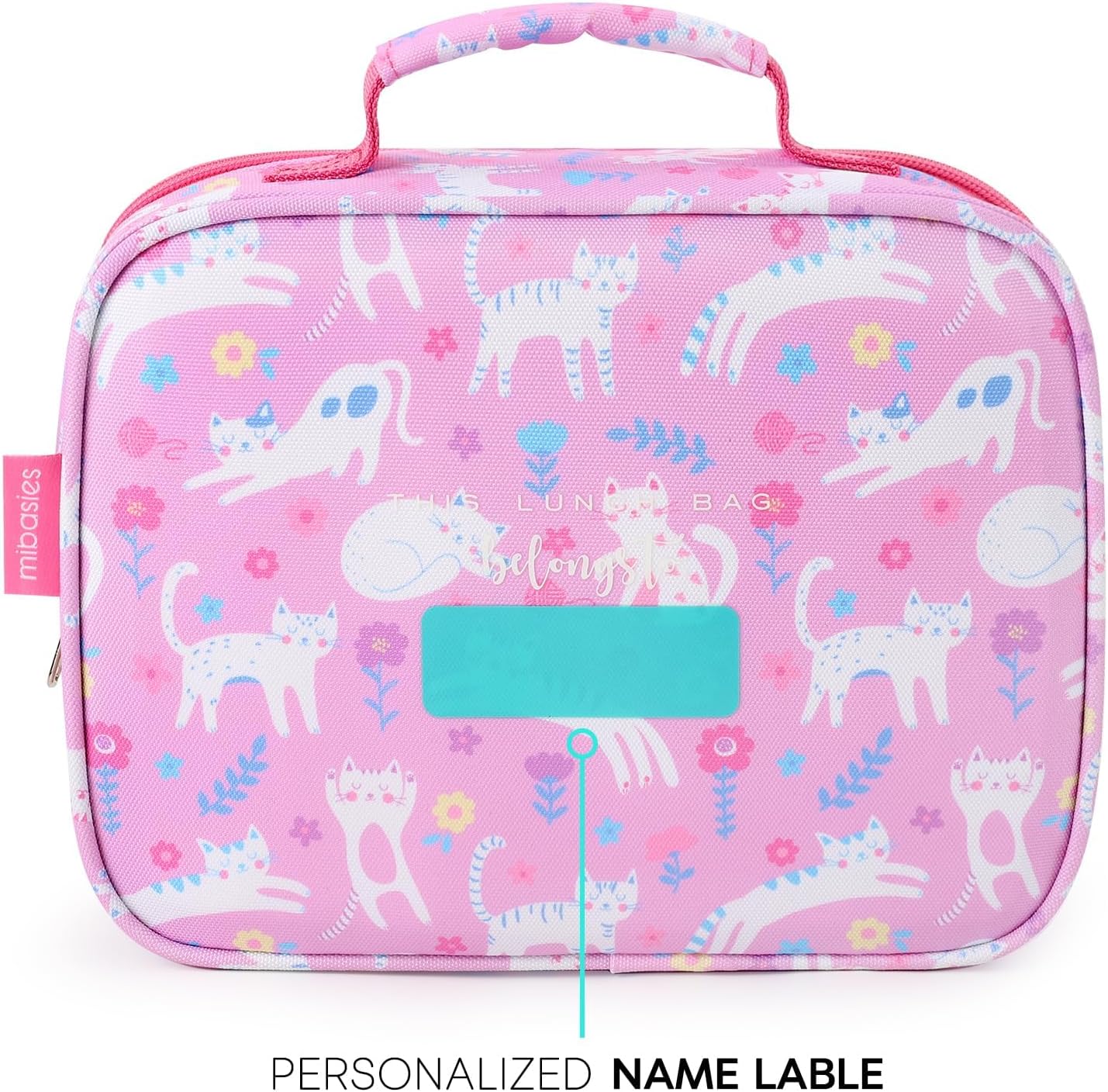 mibasies Kids Lunch Box for Girls Toddler, Insulated and Reusable Lunch Bag for School, Pink Rainbow