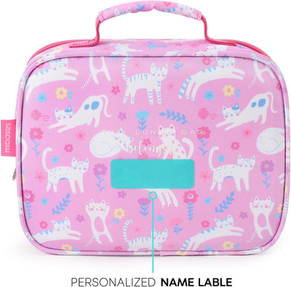 mibasies Kids Lunch Box for Girls Toddler, Insulated and Reusable Lunch Bag for School, Pink Rainbow