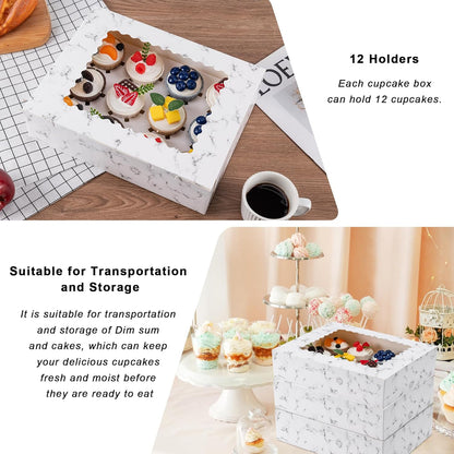 Hoewina 6PCS Cupcake Boxes - Hold 12 Count Cupcake Containers with Window, Food Grade Cupcake Holder Easy Transport and Presentation - Ideal for Cupcakes, Desserts, and More