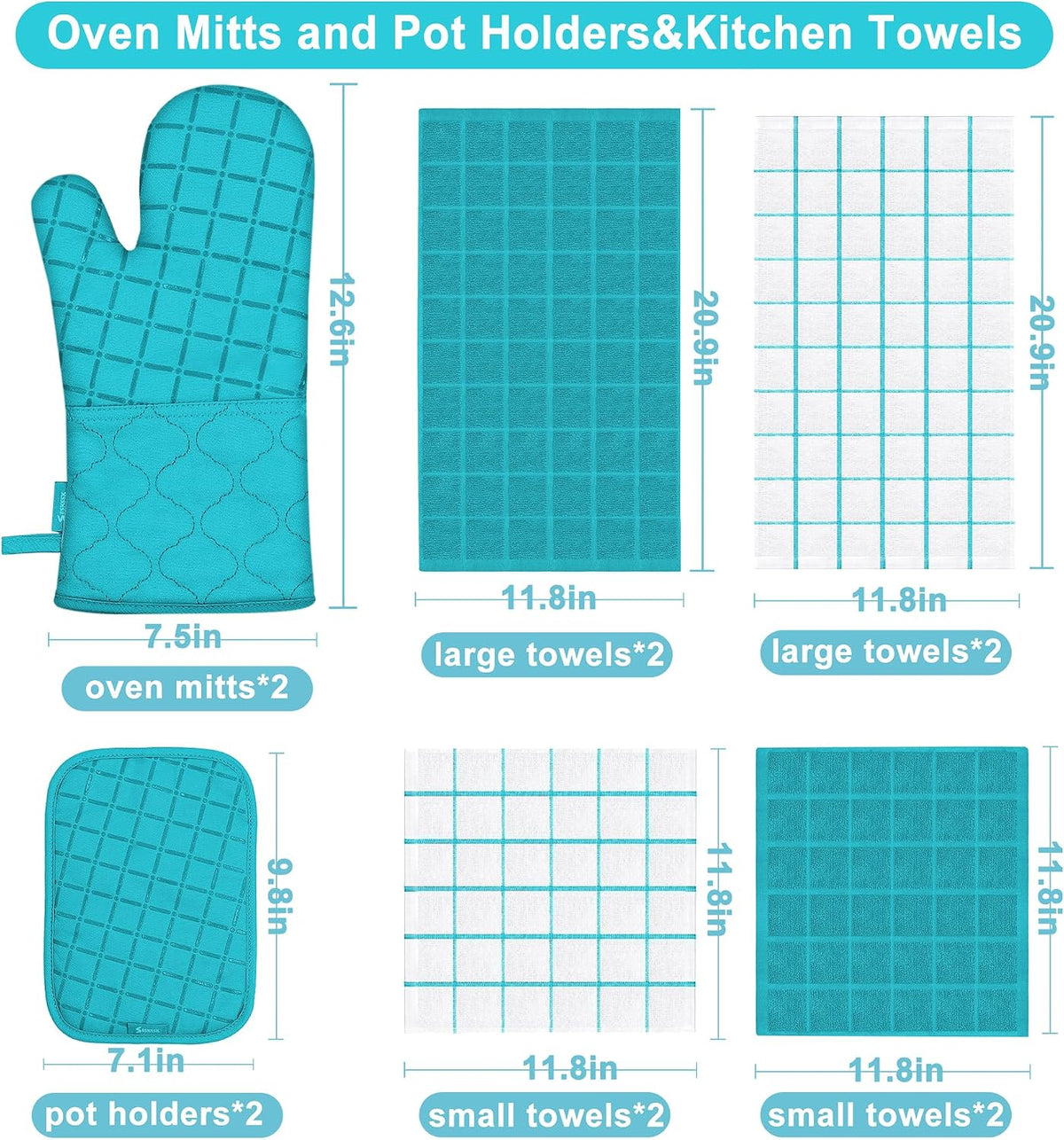 Oven Mitts Kitchen Towels and Dishcloths Pot Holders Sets, Oven Gloves Kitchen Dish Towels 500 Degree Heat Resistant Potholders with Non-Slip Silicone Surface for Cooking, Grilling, Baking-Gray