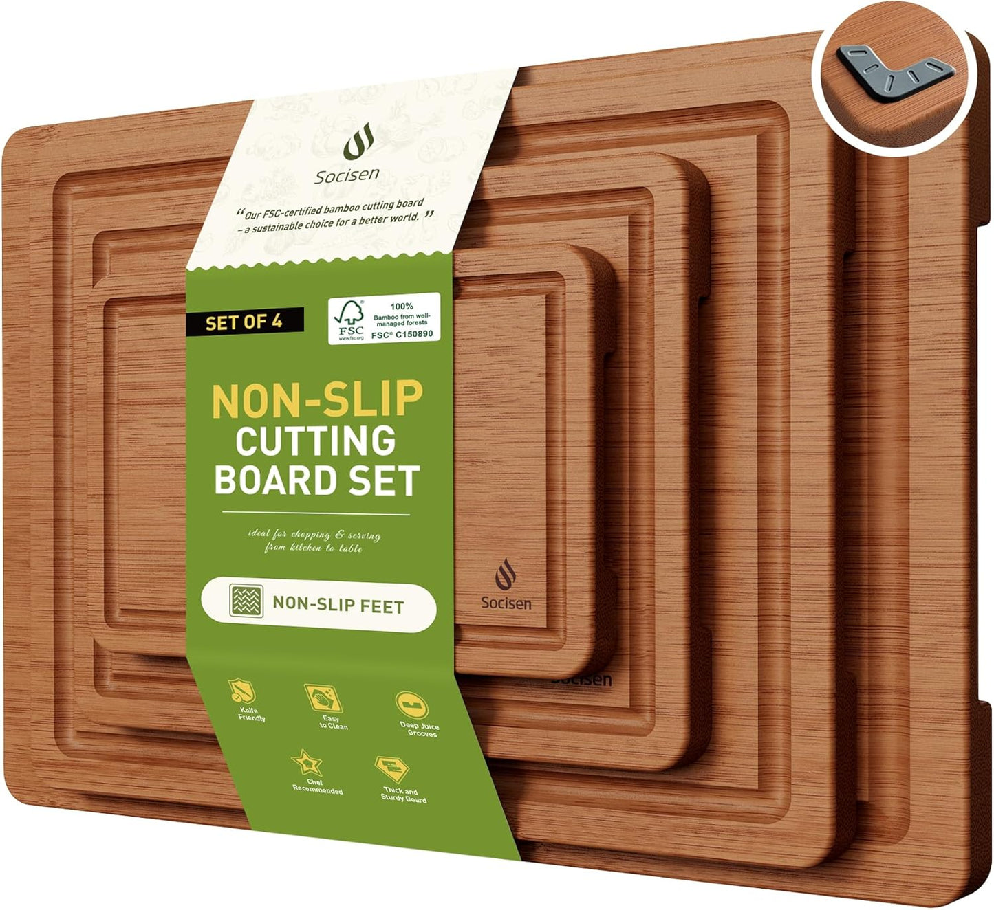 3 Packs Bamboo Cutting Board Set with Non Slip Feet and Over Sink Nice Solid Thick Wood Juice Groove Chopping Board Extra Large Big Small Best Hardwood Kitchen Counter Organic Vegetable