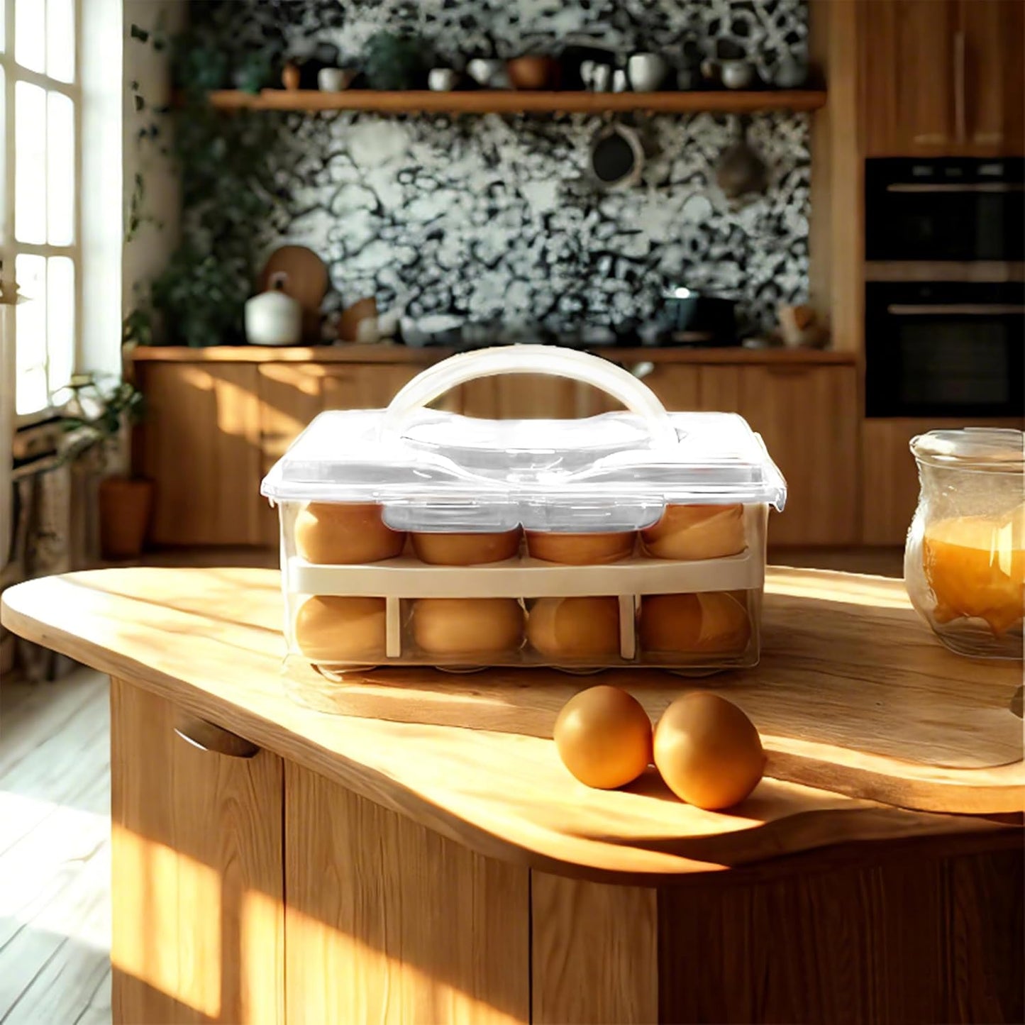 Ortable Large Capacity Double-layers Egg Storage Container Holds 24 Eggs Shatter-proof Non-slip Eggs Holder with Handle (Purple)