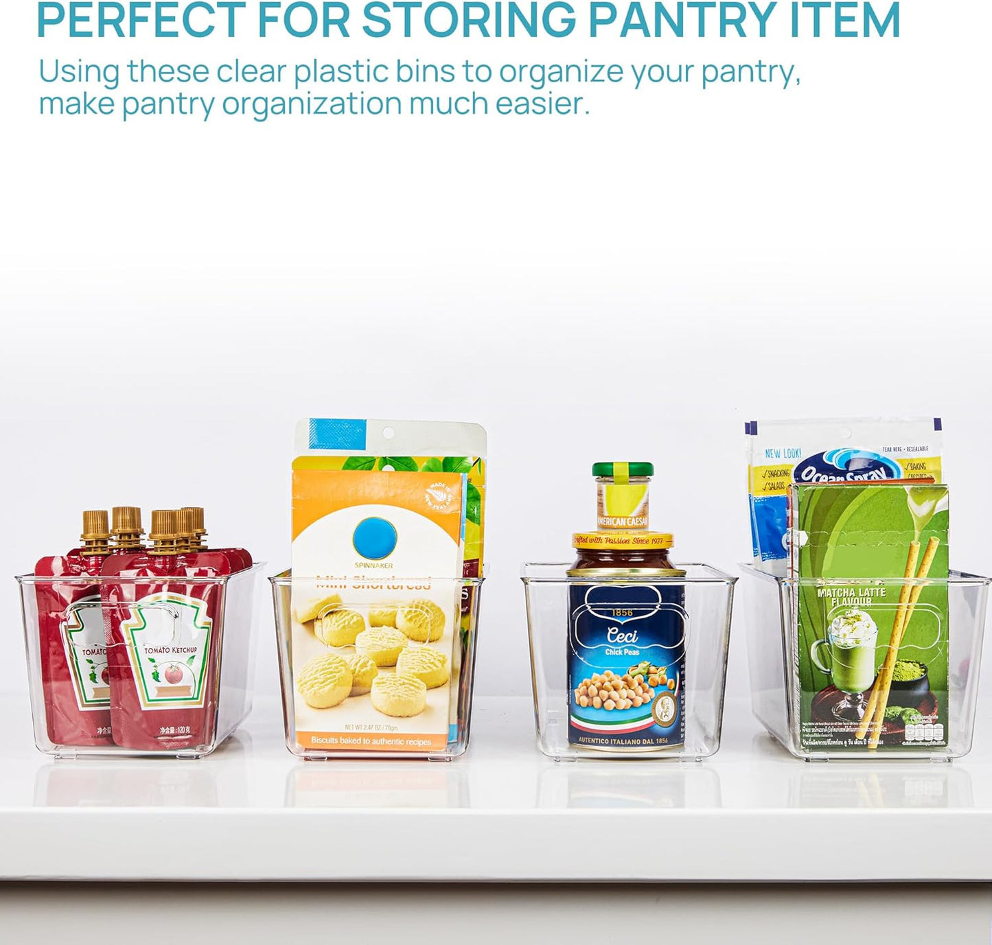 Vtopmart Clear Plastic Storage Bins, 6 PCS Pantry Organizer Bins with Handle for Refrigerator, Fridge, Cabinet, Kitchen, Countertops, Cupboard, Freezer Organization and Storage, Large