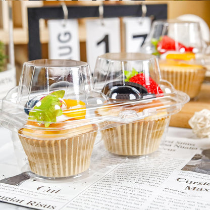 NPLUX 2 Count Cupcake Containers 25 Pack Cupcake Holder with Connected Airtight Lid Cupcake Boxes for 50 Cupcakes Muffins, BPA Free, Standard Size