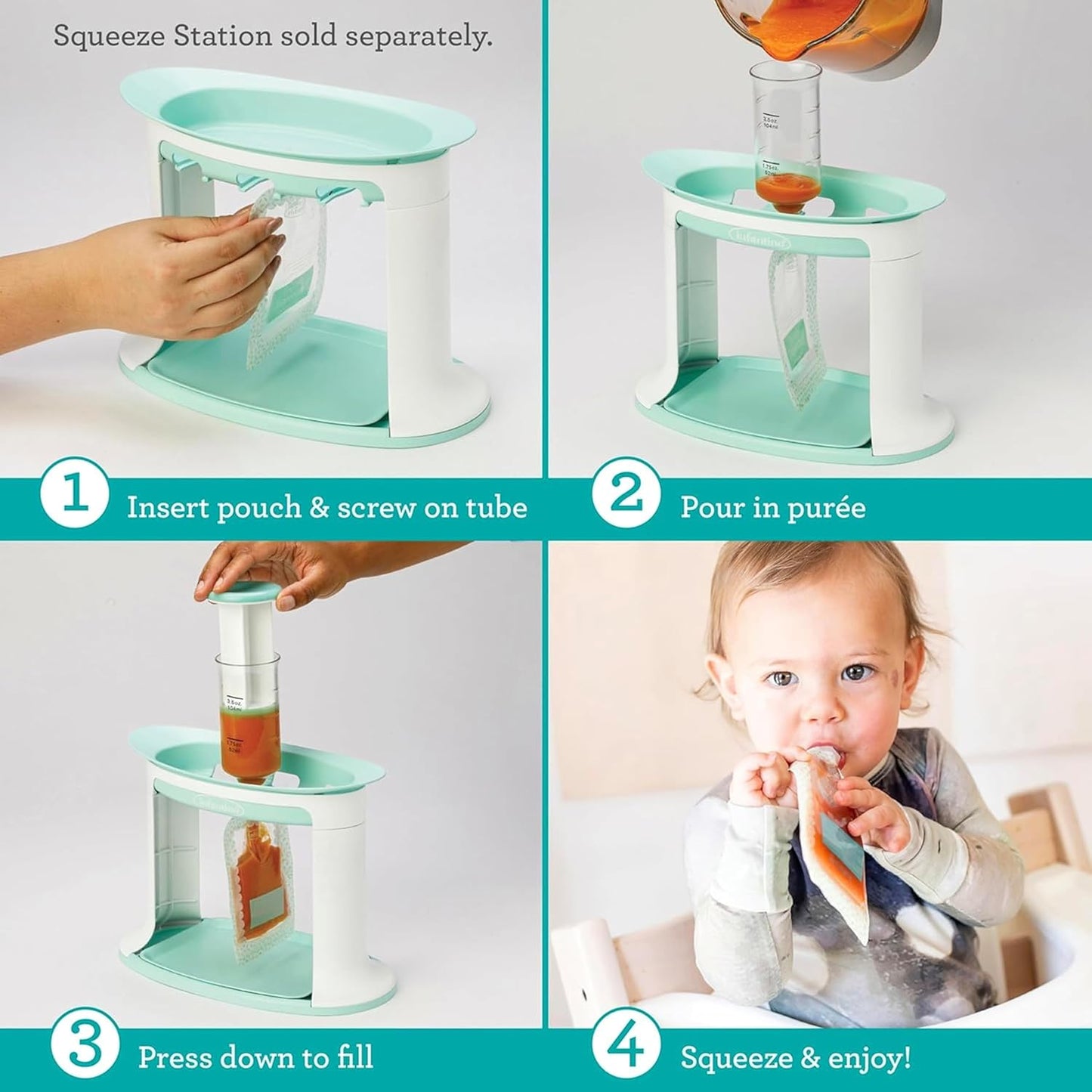 Infantino Squeeze Station for Homemade Baby Food, Pouch Filling Station for Puree Food for Babies and Toddlers, Dishwasher Safe and BPA-Free