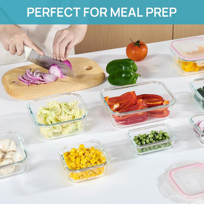 Vtopmart 8 Pack Glass Food Storage Containers with Airtight Lids, Glass Meal Prep Containers, Lunch Office Meal for Microwave, Oven, Freezer and Dishwasher, BPA Free