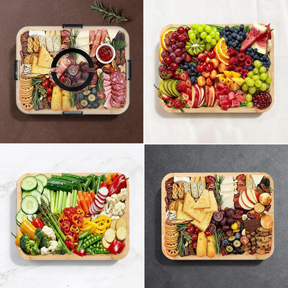 Bamboo Charcuterie Boards with Lid, Travel Portable Cheese Board & Serving Tray with Clear Cover, Charcuterie Boxes for Picnic, Kitchen, Housewarming Gifts for Women & New Home (A-6 Compartment))