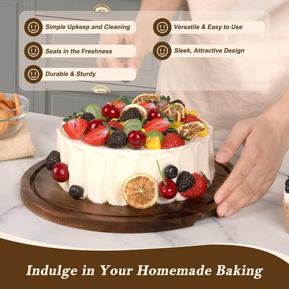 Bellsal Cake Stand with Dome Lid, 12in Acacia Wood Cake Plate with Cover, Wooden Cake Display Stand with Acrylic Dome, Cake Decorating for Baking Gift